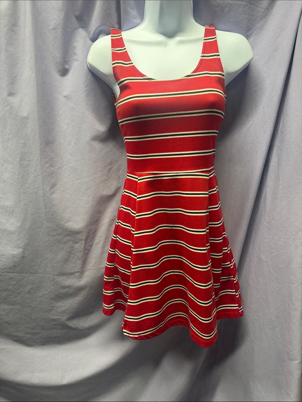 Divided Red Striped Tank Skater Dress